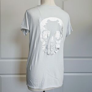 Zadig & Voltaire Tee Tunisien MC Skull V-Neck Short Sleeve Metallic Grey M NWT